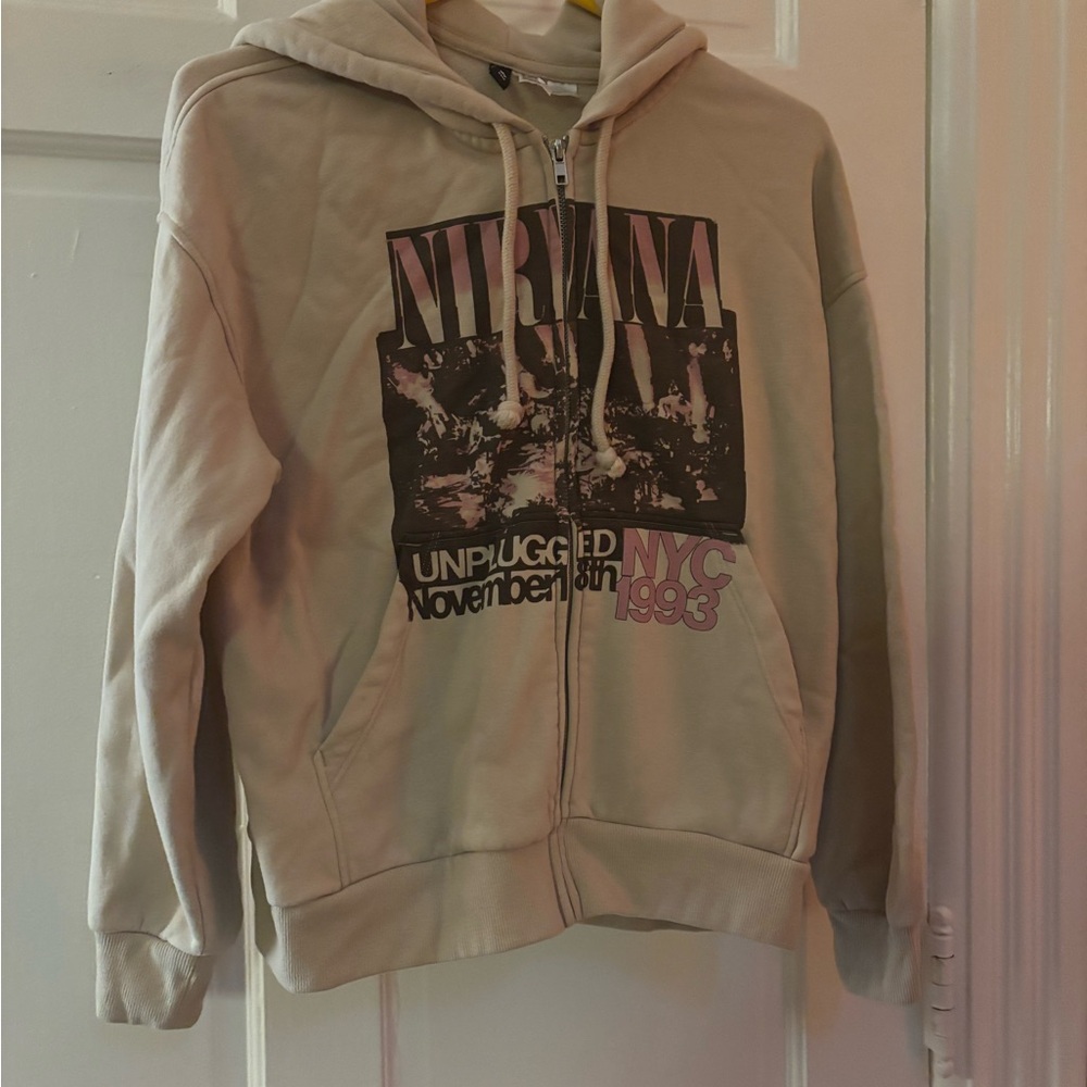 Nirvana MTV unplugged Beige Graphic Hoodie